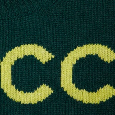 Gucci Women Wool Sweater With Frontal Logo Embroidery In Green