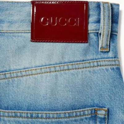 Gucci Cotton Denim Flare Pants With Bleached Effect In Blue