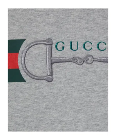 Gucci Men Grey Crewneck Sweatshirt With Logo Detail On The Front In Cotton Man In Gray