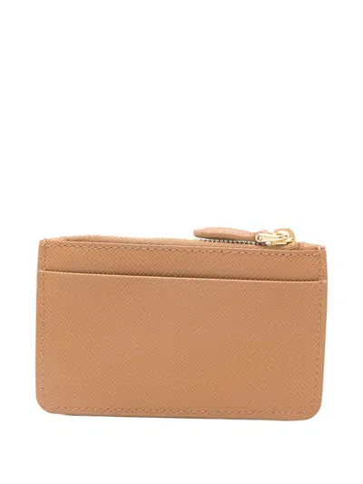 Prada Logo Zip Wallet In Brown