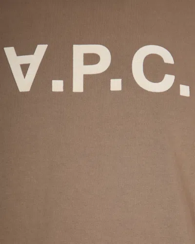 Apc A.p.c. Men Brown Crewneck T-shirt With Logo Lettering On The Front In Cotton Man In Brown