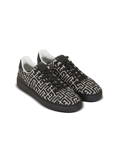 Balmain Monogram Jacquard B-court Trainers In Black