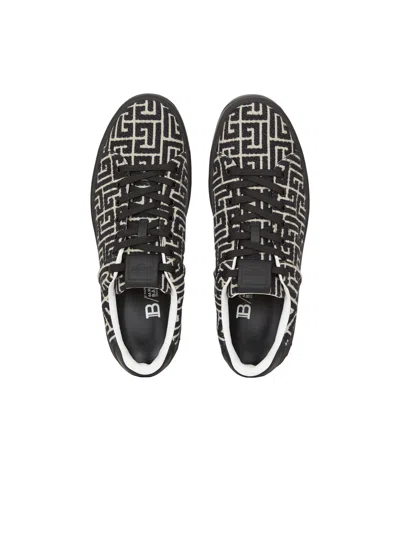 Balmain Monogram Jacquard B-court Trainers In Black