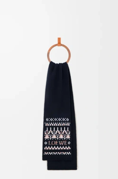 Loewe Womens Navy/multicolor Logo Intarsia Wool-blend Scarf In Blue