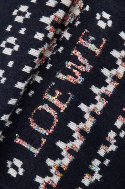 Loewe Womens Navy/multicolor Logo Intarsia Wool-blend Scarf In Blue