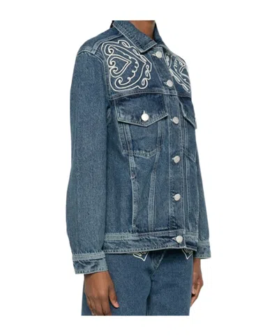 Farm Rio Denim Cornely Buttoned Embroidered Jacket In Blue