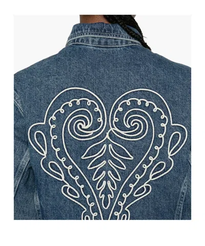 Farm Rio Denim Cornely Buttoned Embroidered Jacket In Blue