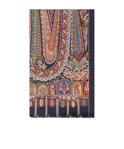 Etro Paisley Pattern Silk Scarf With Fringed Edges In Multi