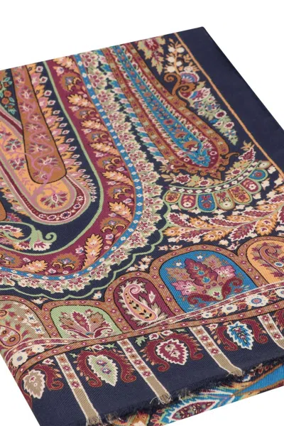 Etro Paisley Pattern Silk Scarf With Fringed Edges In Multi