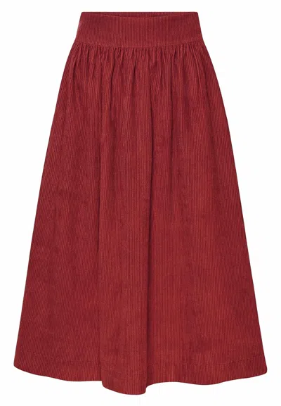 Grobund Women's  Mette Skirt - The Long One In Dark Red Corduroy In Red