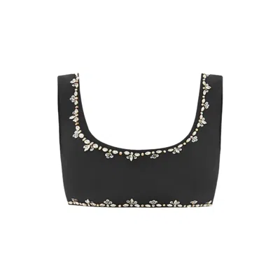 Oceanus Swimwear Women's Aaliyah Hand Beaded Crystals Bikini Top - Black In Black