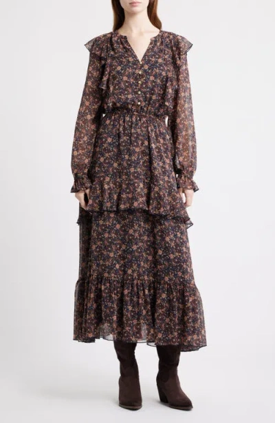 Treasure & Bond Paisley Tiered Ruffle Maxi Dress In Brown