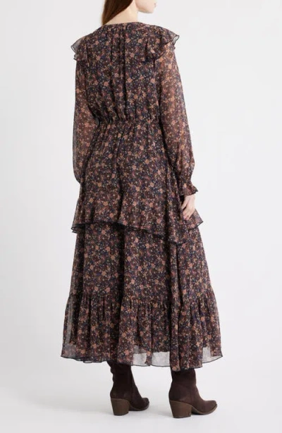 Treasure & Bond Paisley Tiered Ruffle Maxi Dress In Brown