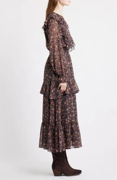 Treasure & Bond Paisley Tiered Ruffle Maxi Dress In Brown