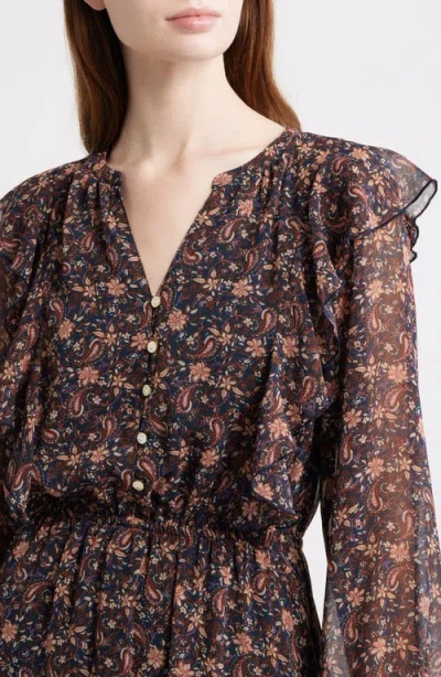 Treasure & Bond Paisley Tiered Ruffle Maxi Dress In Brown