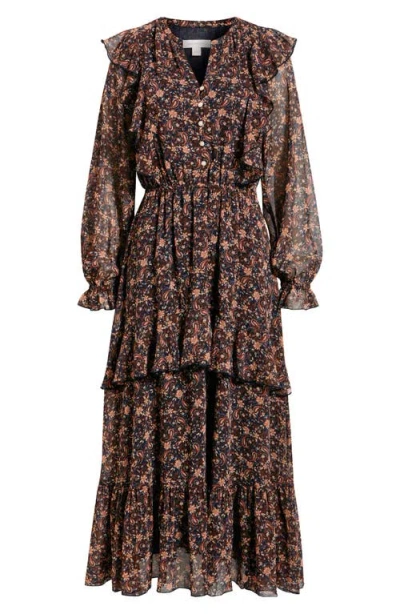 Treasure & Bond Paisley Tiered Ruffle Maxi Dress In Brown