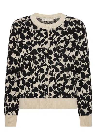 Grobund Women's Black  Lydia Cardigan - Night Flower In Black