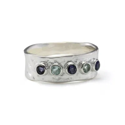 Isla Silver Women's Blue / Purple Lightly Hammered Silver Blue Topaz & Iolite Ring In Multi