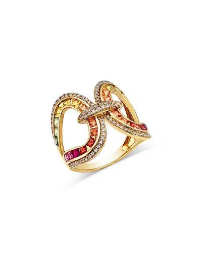 Bloomingdale's Fine Collection Rainbow Sapphire & Diamond Open Ring In 14k Yellow Gold In Gold