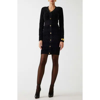 Marciano Adele Logo Jacquard Long Sleeve Chenille Sweater Dress In Black