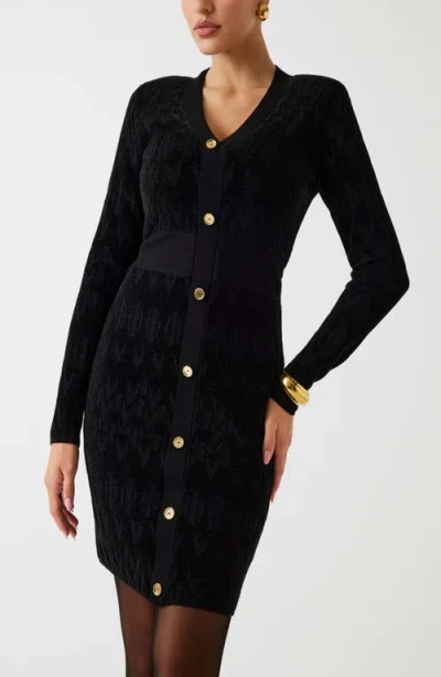 Marciano Adele Logo Jacquard Long Sleeve Chenille Sweater Dress In Black