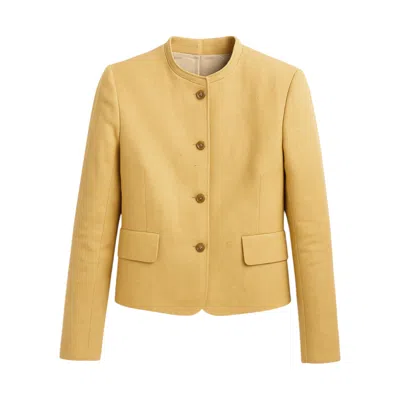 Stovaria Women's Yellow Handwoven Merino Wool Cropped Jacket - Sustainable Artisan Coat - Wool Overshirt In Yellow