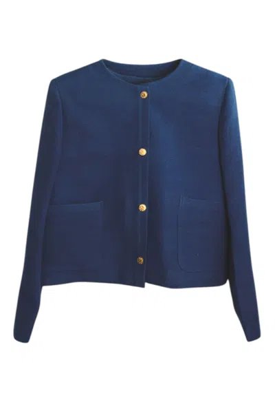 Stovaria Women's Merino Wool Jacket Skirt Set - Handwoven Indigo Blue Two Piece - Winter Dress In Blue