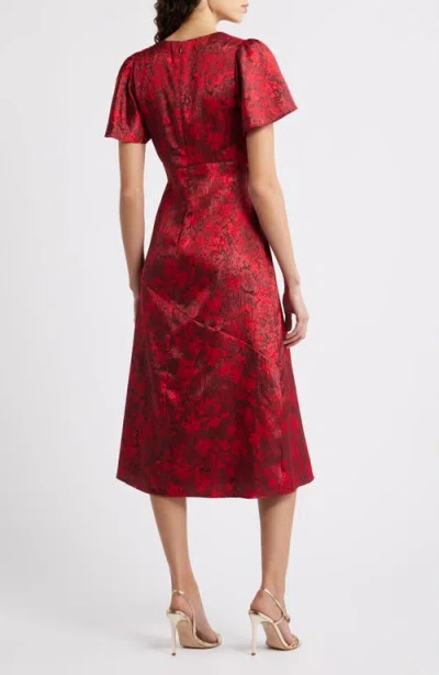Chelsea28 Floral Jacquard Draped Midi Dress In Red