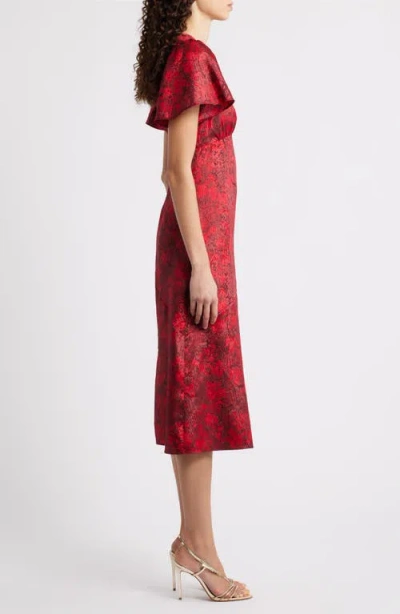 Chelsea28 Floral Jacquard Draped Midi Dress In Red