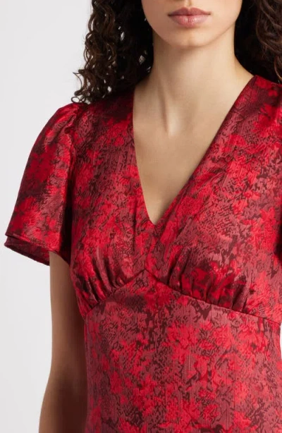 Chelsea28 Floral Jacquard Draped Midi Dress In Red