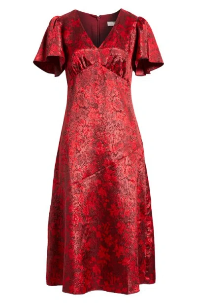 Chelsea28 Floral Jacquard Draped Midi Dress In Red