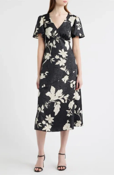 Chelsea28 Floral Jacquard Draped Midi Dress In Black