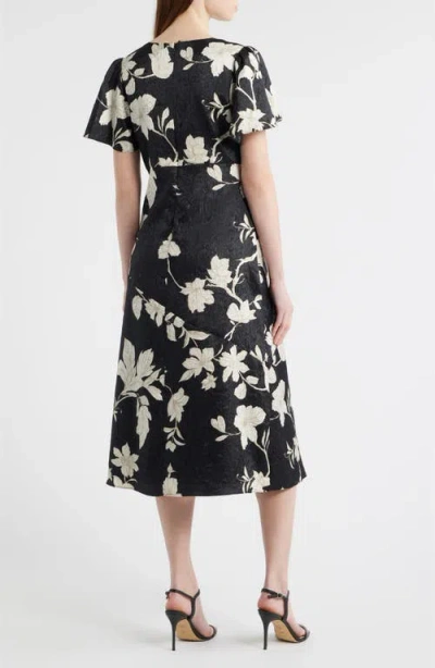 Chelsea28 Floral Jacquard Draped Midi Dress In Black