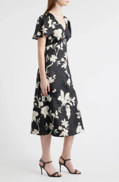 Chelsea28 Floral Jacquard Draped Midi Dress In Black
