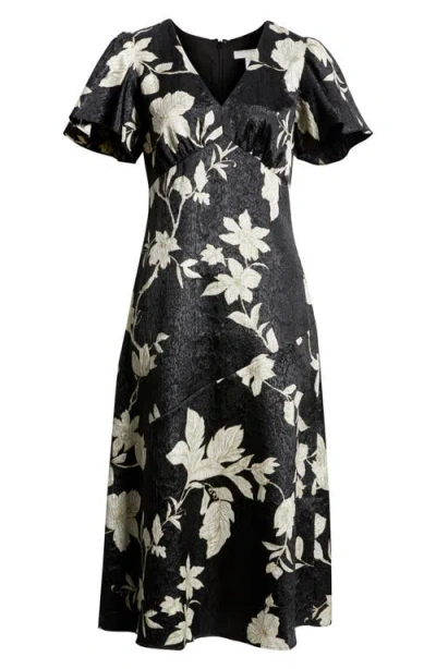 Chelsea28 Floral Jacquard Draped Midi Dress In Black