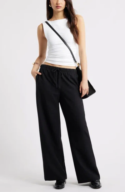 Open Edit Wide Leg Linen Blend Pants In Black