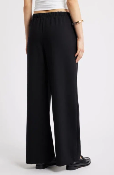 Open Edit Wide Leg Linen Blend Pants In Black