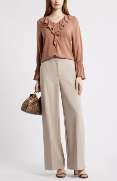 Nordstrom Ruffle Front Top In Brown