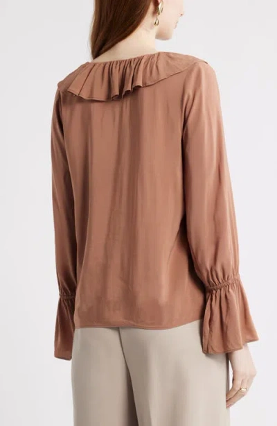 Nordstrom Ruffle Front Top In Brown