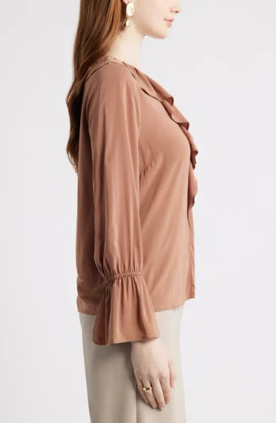 Nordstrom Ruffle Front Top In Brown