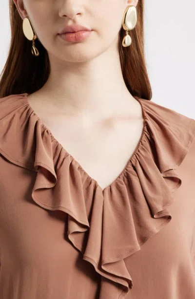 Nordstrom Ruffle Front Top In Brown