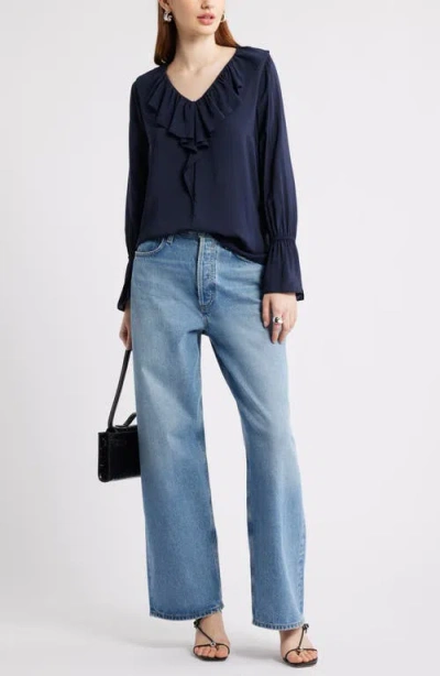 Nordstrom Ruffle Front Top In Blue