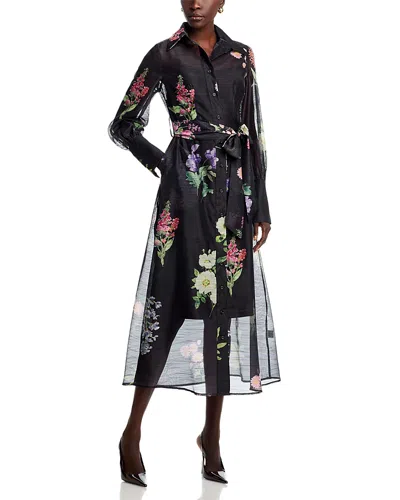 Nancy Yang Sheer Floral Button Front Dress In Black