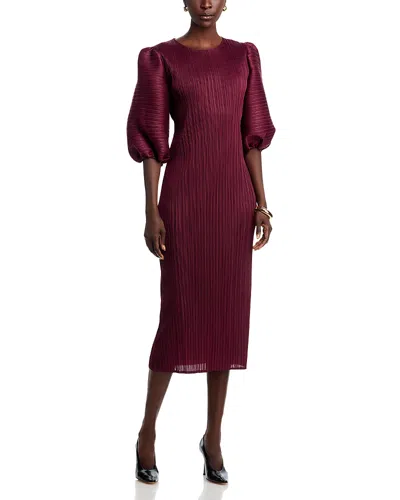Nancy Yang Puff Sleeve Crinkled Dress In Brown
