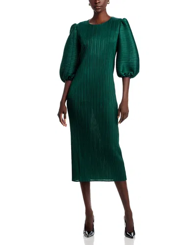 Nancy Yang Puff Sleeve Crinkled Dress In Green