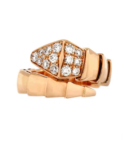 Pre-owned Pre-owned Bvlgari  Bvlgari Wide Serpenti Viper One-coil Ring 18k Rose Gold With Diamonds
