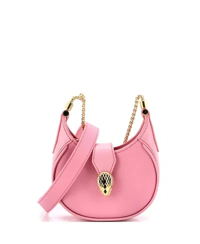 Pre-owned Pre-owned Bvlgari  Bvlgari Micro Serpenti Ellipse Crossbody Bag Leather In Pink