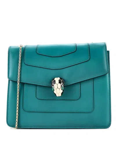 Pre-owned Pre-owned Bvlgari  Bvlgari Medium Serpenti Forever Square Shoulder Bag Leather In Green