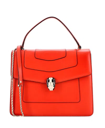 Pre-owned Pre-owned Bvlgari  Bvlgari Medium Serpenti Forever Top Handle Bag Leather In Red