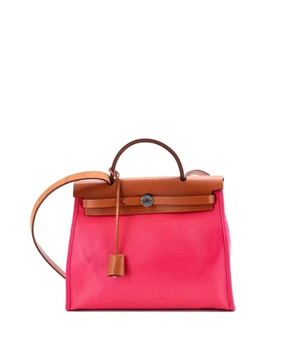 Pre-owned Pre-owned Hermes  Hermes 31 Herbag Zip Berline Vache Canvas And Leather In Pink